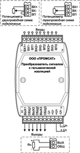 Рис.1. Функциональная схема преобразователя сигналов с гальванической изоляцией PSA-01.05.23.43.12