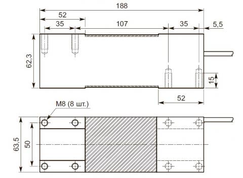 Рис.1. Габаритный чертеж тензодатчика Flintec РС60